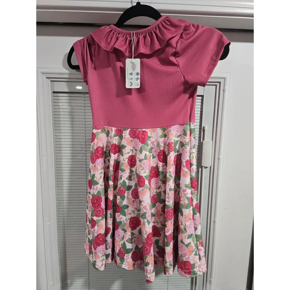 Pete + Lucy Girls Pink Floral Ruffle Short Sleeve Dress Boutique Size 6/6X NWT